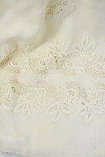 Elegant 1960's Empire Waist Ivory Linen Wedding Gown With Lace and Train / Small