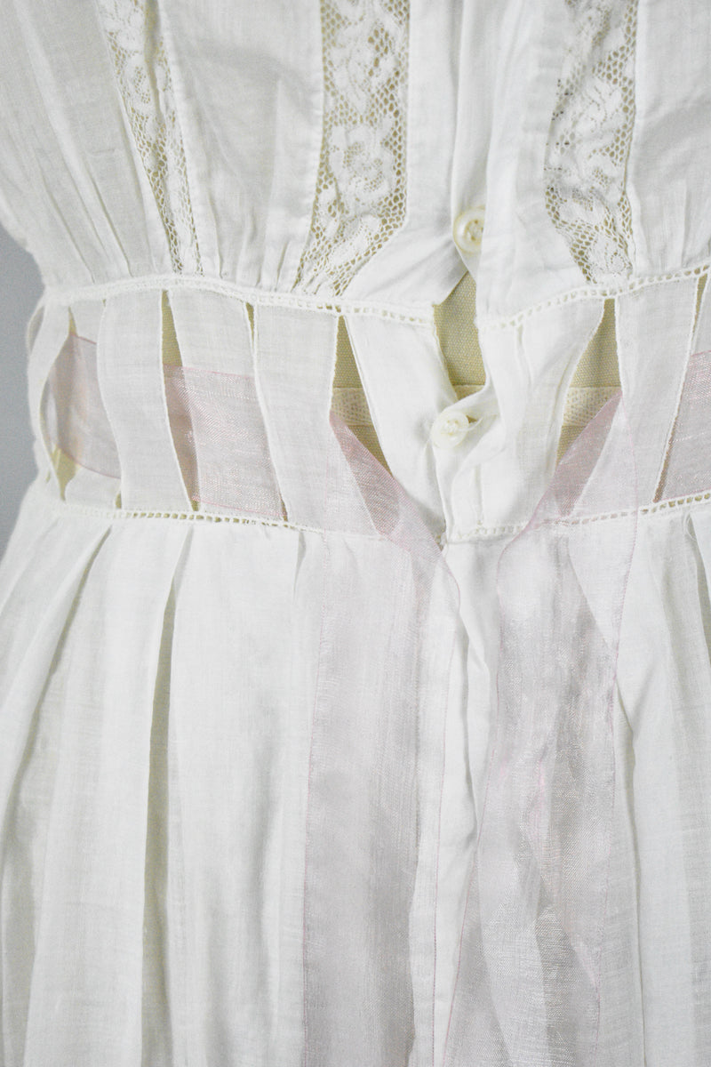 Antique Victorian 1900s White Lace Embroidered Tea Dress