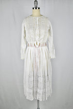 Antique Victorian 1900s White Lace Embroidered Tea Dress