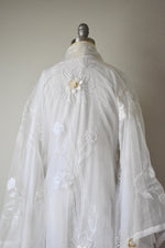 Vintage 1980s Poly White Floral Applique Kimono