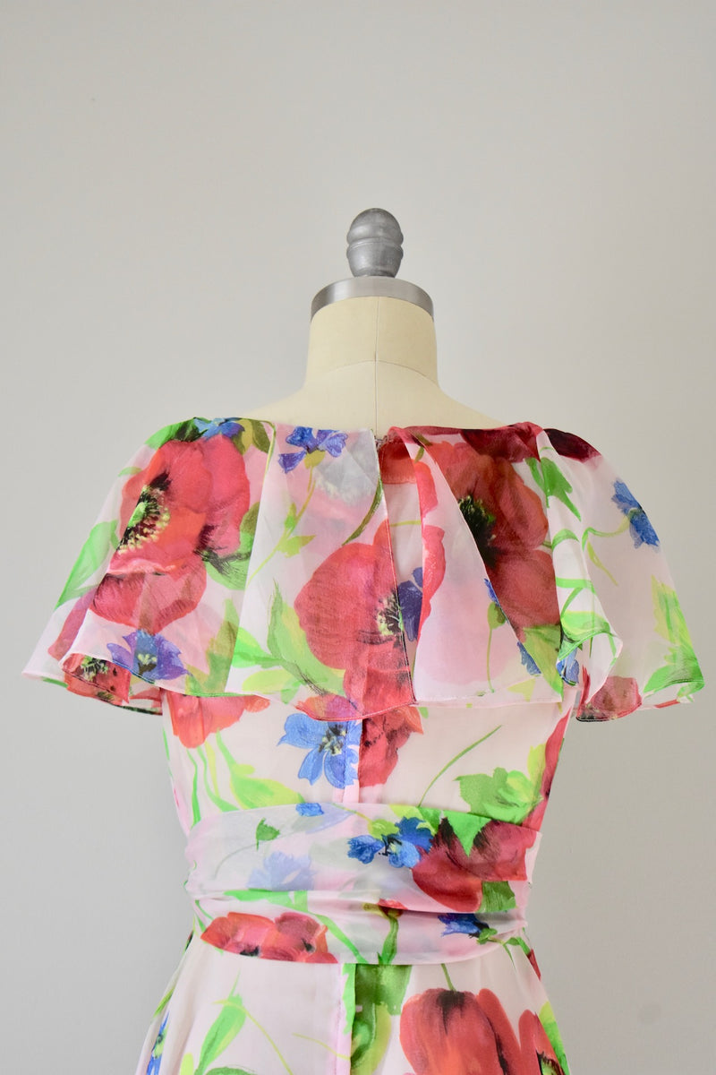 Vintage 1970s Sheer Floral Print Dress- Size Small/ Medium
