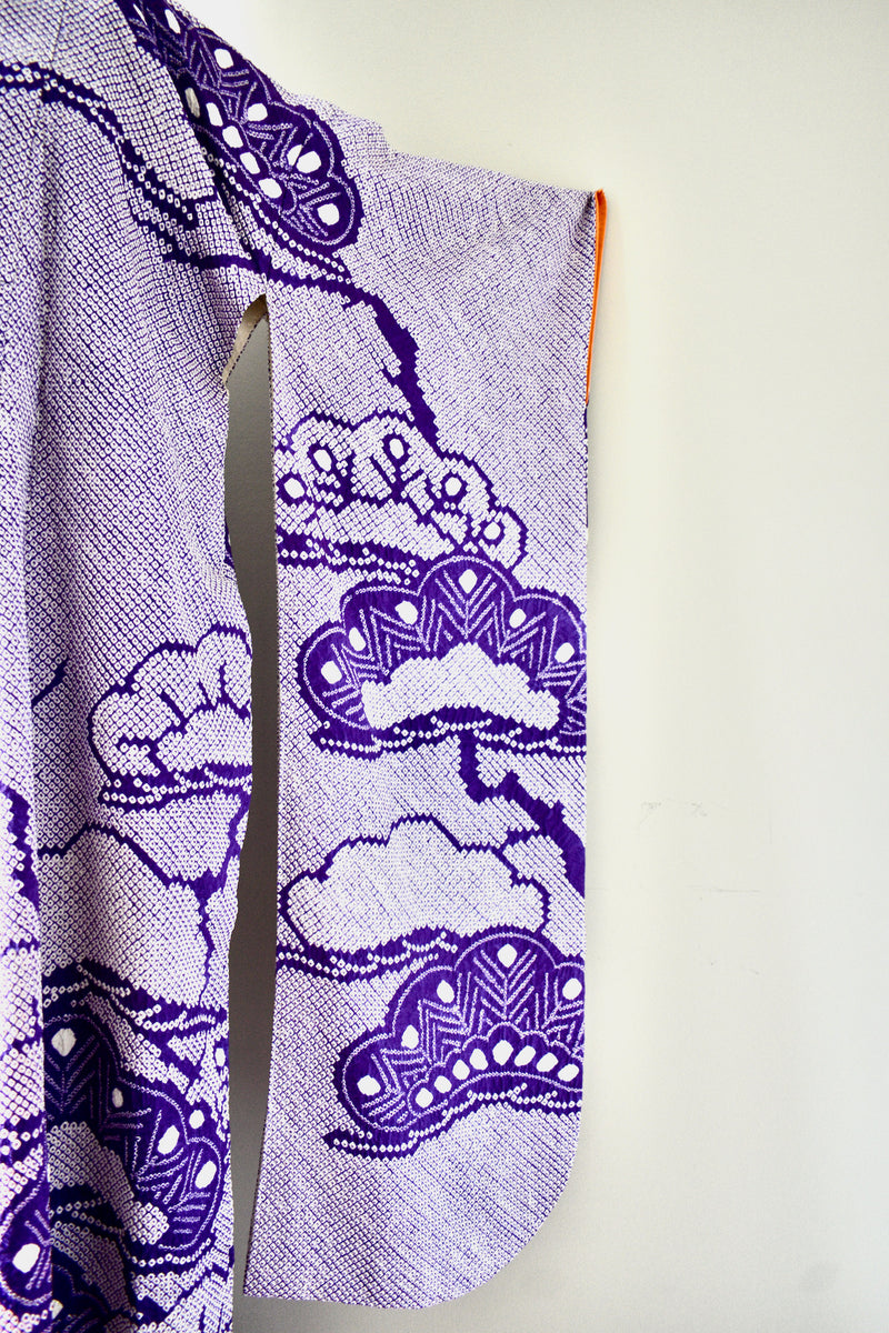 Vintage 1940's Purple Hand Threaded Silk Kimono Wrapper / OS