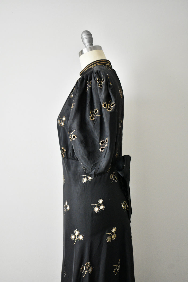 Vintage 1930s Black Eyelet Dress