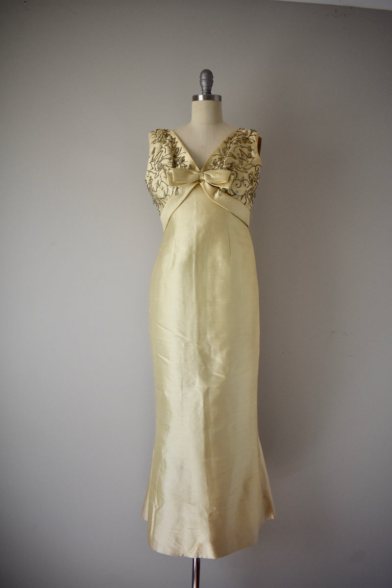 Yvonne Beverly Hills Beaded Silk Evening Dress, 1960