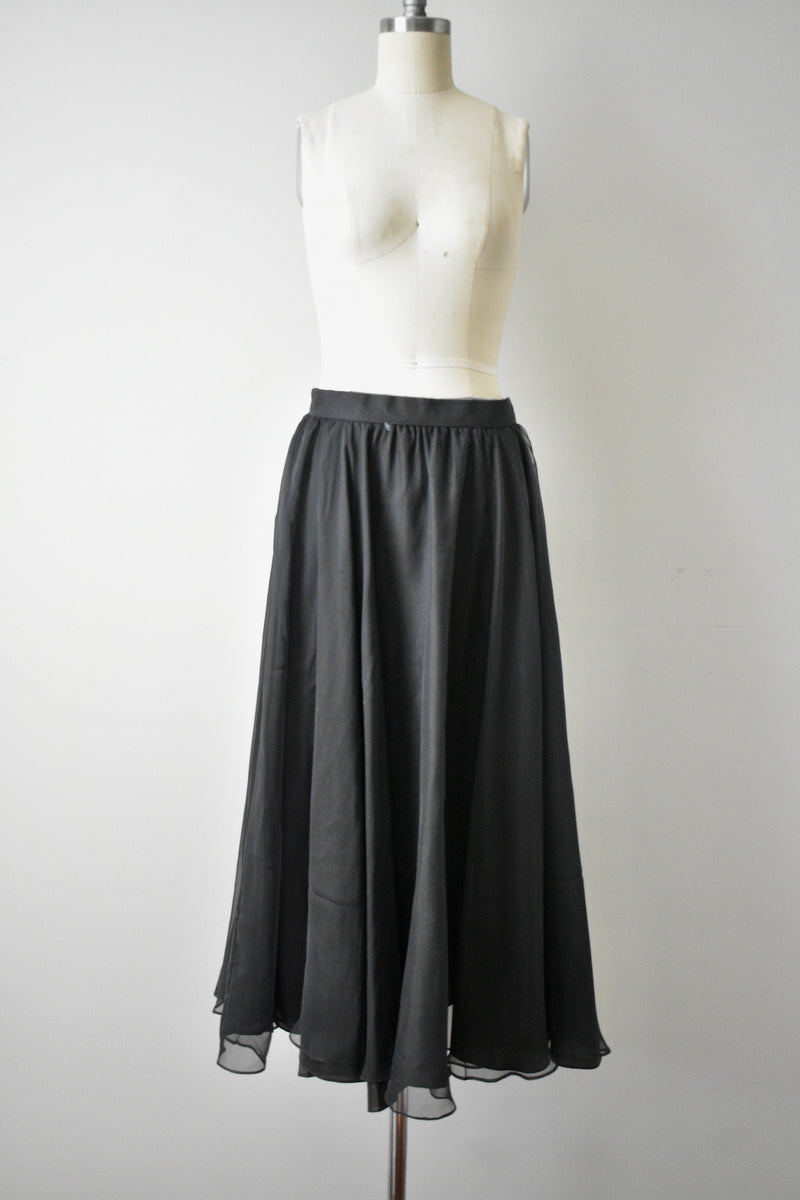 Vintage 1970s Flowy Black Skirt
