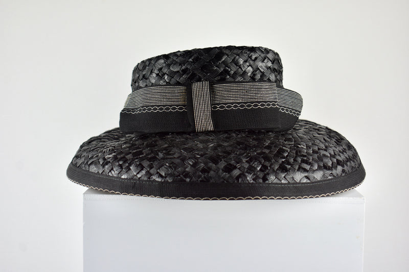 Vintage 1960s Doris Black Wide Brimmed Hat