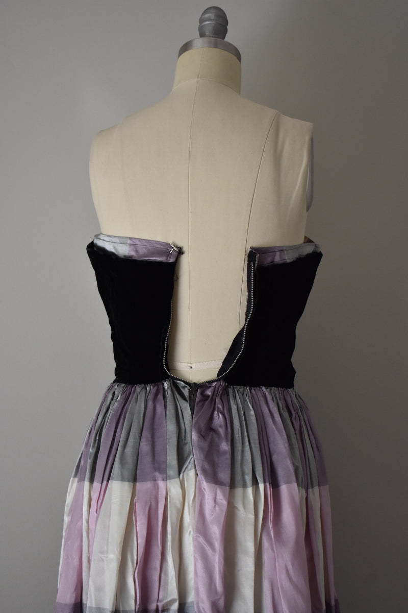 Vintage 1960s MultiColor Lavender Black Velvet Gown