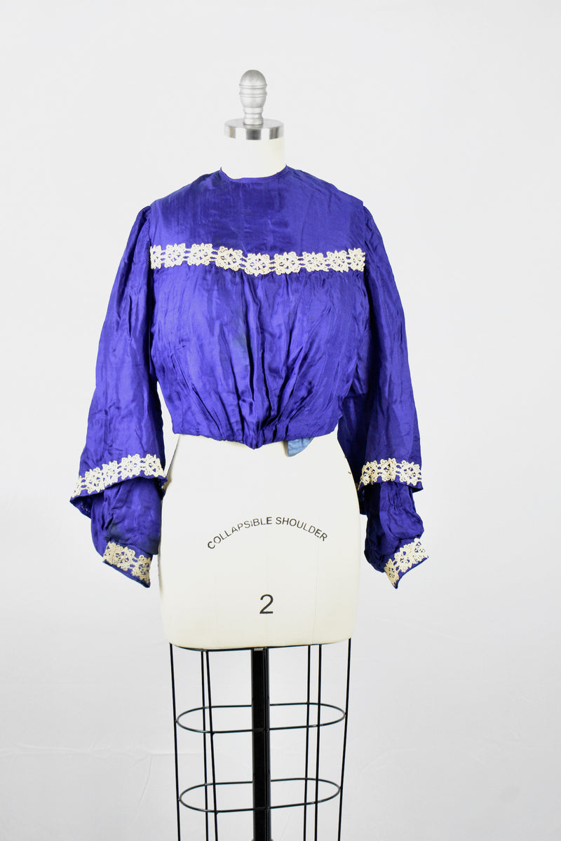 Antique Victorian Lady's Royal Blue Silk Blouse