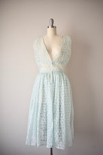 Vintage 1950s Blue Floral Sheer Dress
