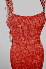 1930s Style Ruby Red Glass Beaded Silk Jersey Bejeweled Evening Gown Dress circa 2010s