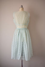 Vintage 1950s Blue Floral Sheer Dress