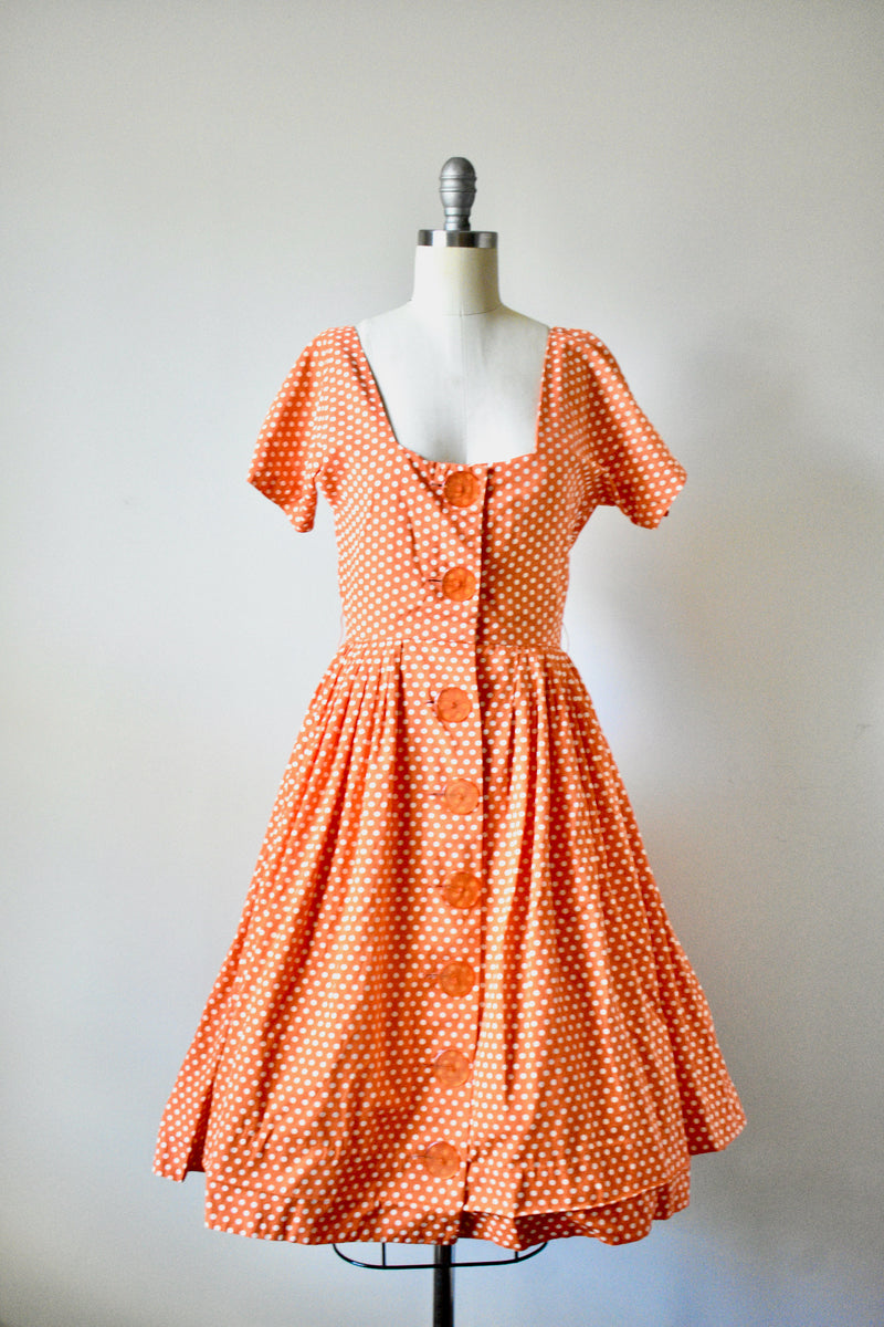Vintage 1950s Orange Polka Dot Novelty Day Dress by Dress Town INC Vintage World Rocks Vintage 1950s Orange Polka Dot Novelty Day Dress by Dress Town INC Vintage World Rocks