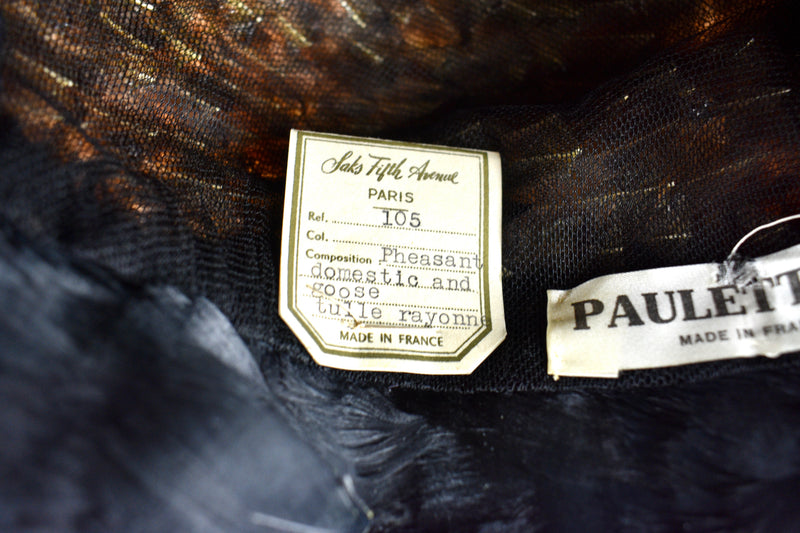 Vintage 1960s Deadstock Feather Paulette/ Saks Fifth Avenue Hat