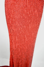1930s Style Ruby Red Glass Beaded Silk Jersey Bejeweled Evening Gown Dress circa 2010s