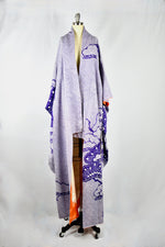 Vintage 1940's Purple Hand Threaded Silk Kimono Wrapper / OS