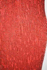 1930s Style Ruby Red Glass Beaded Silk Jersey Bejeweled Evening Gown Dress circa 2010s