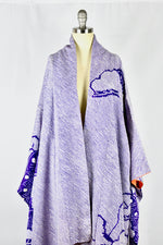 Vintage 1940's Purple Hand Threaded Silk Kimono Wrapper / OS