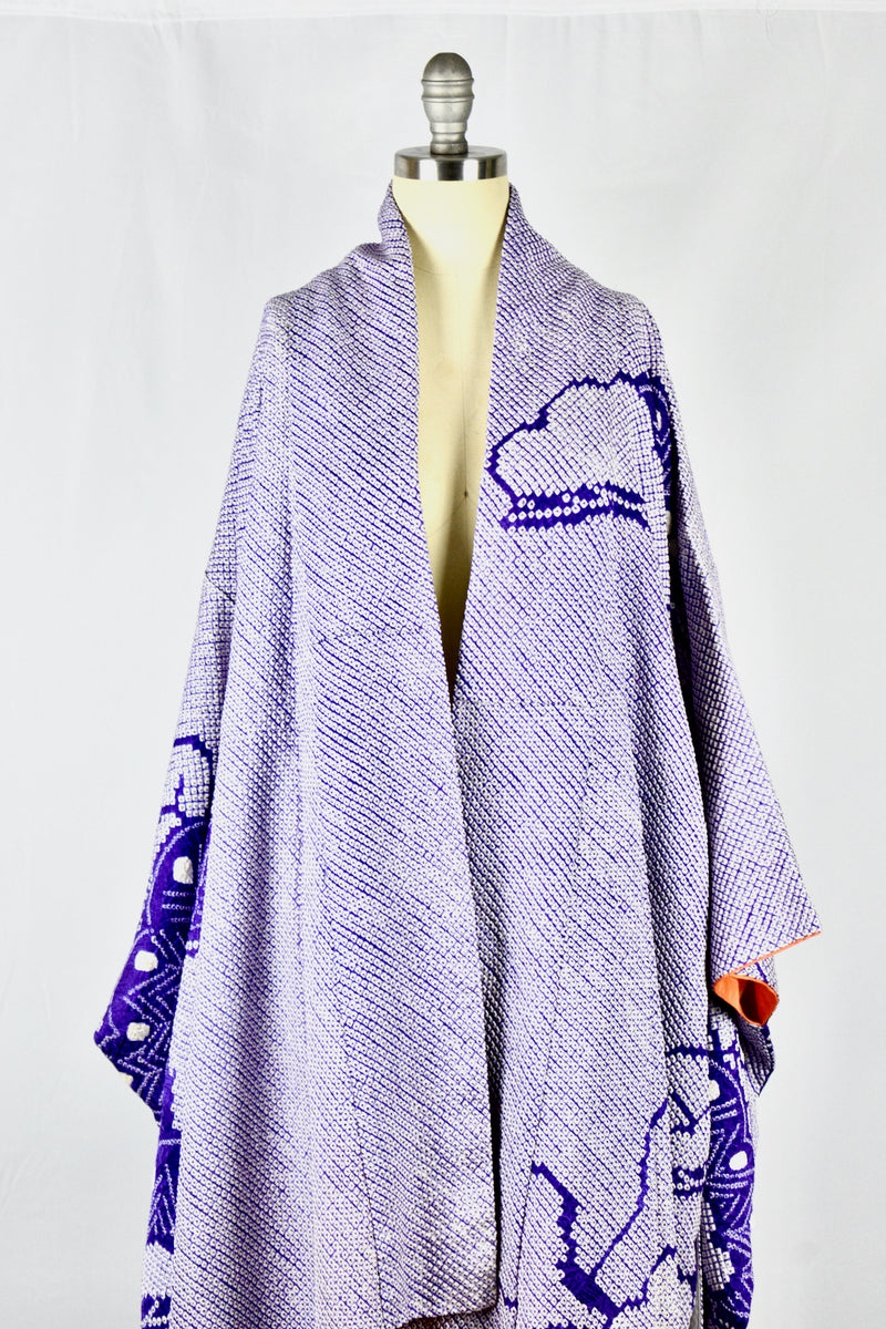 Vintage 1940's Purple Hand Threaded Silk Kimono Wrapper / OS