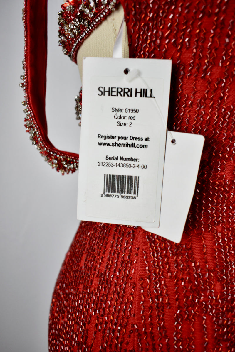 1930s Style Ruby Red Glass Beaded Silk Jersey Bejeweled Evening Gown Dress circa 2010s