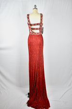1930s Style Ruby Red Glass Beaded Silk Jersey Bejeweled Evening Gown Dress circa 2010s