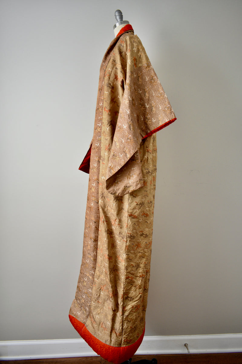 Vintage 1930s-1940s Brown Patterned Silk Matelassé
