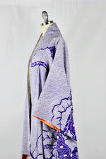 Vintage 1940's Purple Hand Threaded Silk Kimono Wrapper / OS
