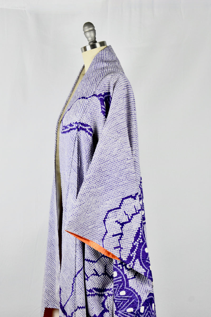 Vintage 1940's Purple Hand Threaded Silk Kimono Wrapper / OS