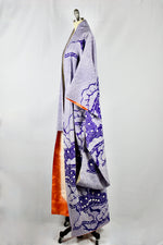 Vintage 1940's Purple Hand Threaded Silk Kimono Wrapper / OS
