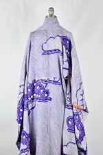 Vintage 1940's Purple Hand Threaded Silk Kimono Wrapper / OS