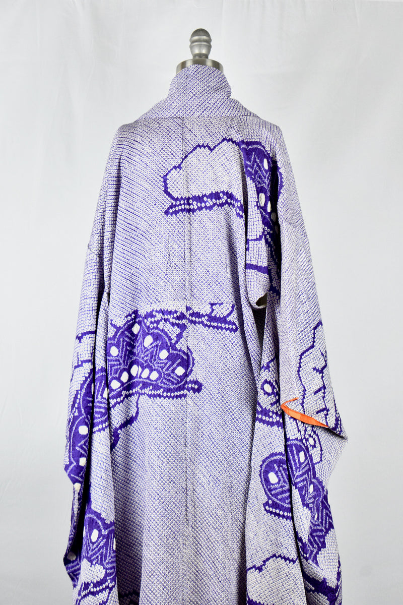 Vintage 1940's Purple Hand Threaded Silk Kimono Wrapper / OS