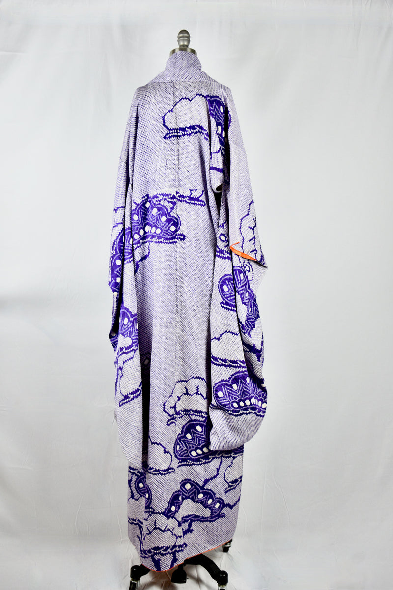 Vintage 1940's Purple Hand Threaded Silk Kimono Wrapper / OS