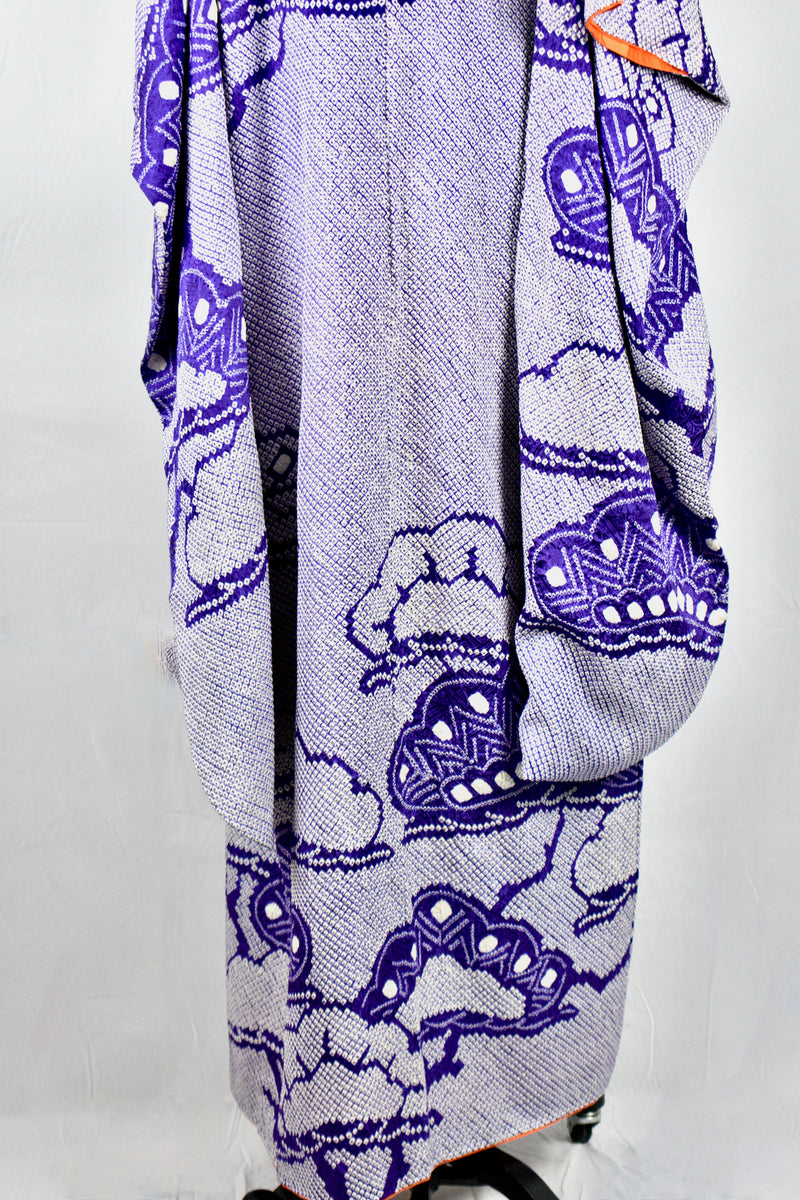 Vintage 1940's Purple Hand Threaded Silk Kimono Wrapper / OS