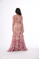 Rental or Purchase Multicolored Floral Motif Sheer Long Sleeve Gown - Vintage World Rocks - 5