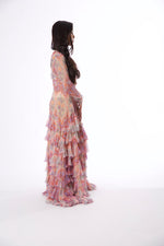 Rental or Purchase Multicolored Floral Motif Sheer Long Sleeve Gown - Vintage World Rocks - 4