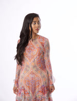 Rental or Purchase Multicolored Floral Motif Sheer Long Sleeve Gown - Vintage World Rocks - 3