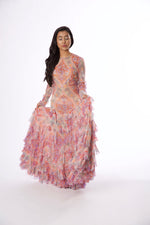 Rental or Purchase Multicolored Floral Motif Sheer Long Sleeve Gown - Vintage World Rocks - 2