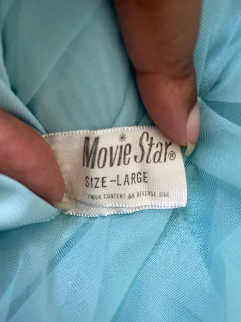 Vintage 1960s Movie Star Ice Blue Penoir Nightgown Set