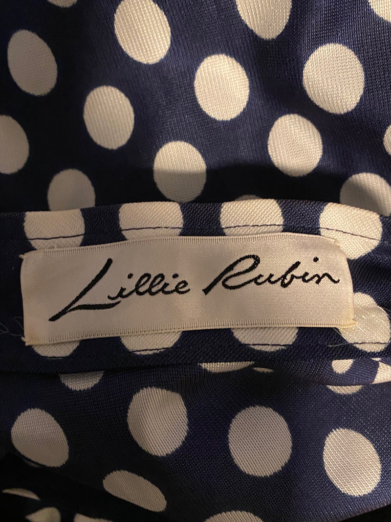 Vintage 1970s Lillie Rubin Polka Dot Navy Blue Dress